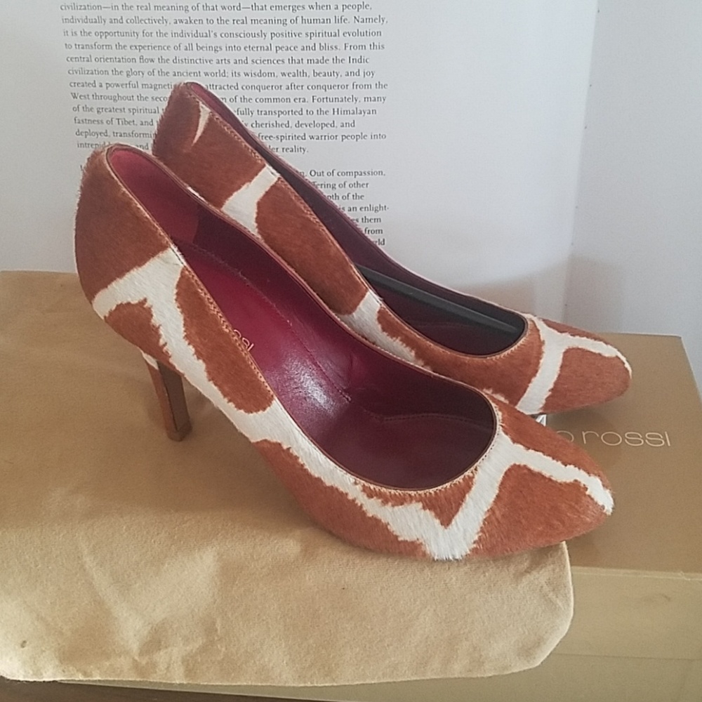 New Sergio Rossi giraffe pony hair calf heels 37.5